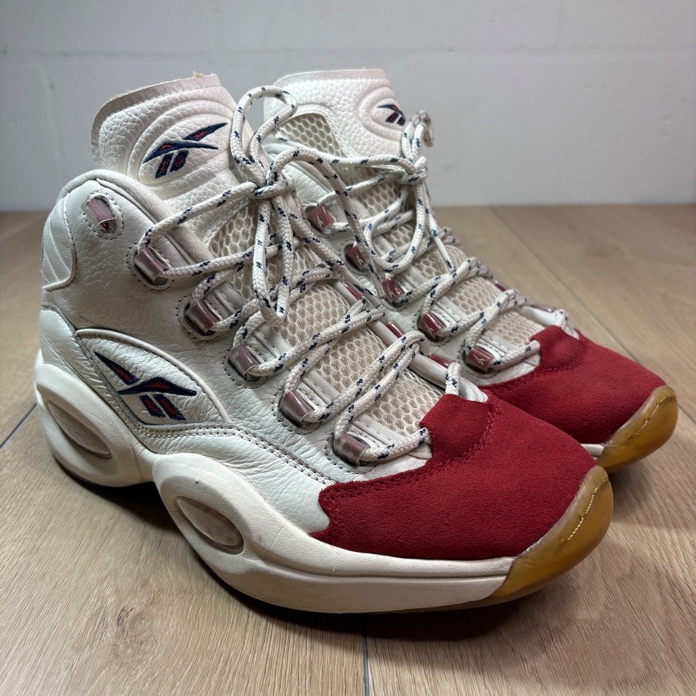 Reebok Question Mid Red Toe White Red Suede IG2653 Basketball Shoes 9 Iverson